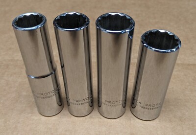 4 PROTO Professional Deep 12pt Socket Set 1/2''Dr & 3/8''Dr 9/16'' 5/8'' 11/16'' 3/4''