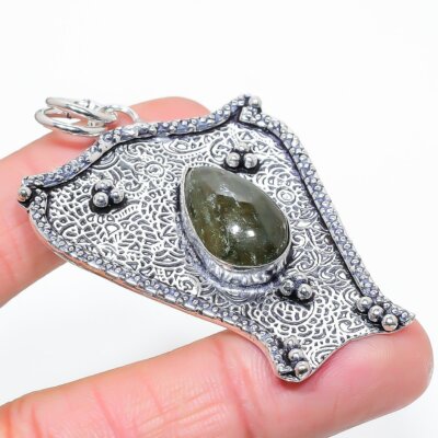 Labradorit Edelstein Handarbeit 925 Sterlingsilber Geschenk Schmuck Anhänger 2,48'' A04