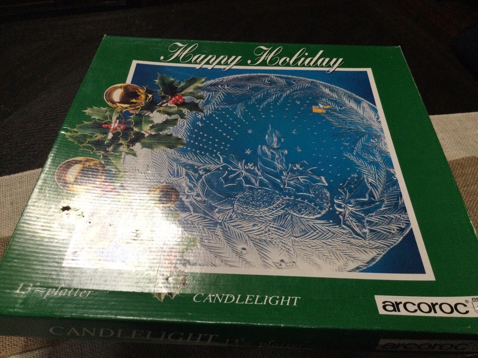 Arcoroc Candlelight 13” Round Clear Glass Serving Platter Christmas VTG