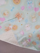 Infant QUILT Toy Teddy Bears and Bunnies Balloons Mint Green  Yellow Flannel