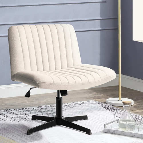 Armless Office Desk Chair No Wheels,Fabric Padded Modern Swivel Beige