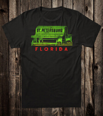 Retro Travel Tee T Shirt Vtg Art State Florida Saint Petersburg Green Bench
