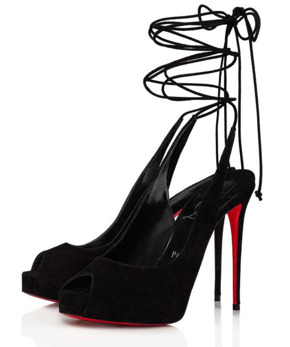 Christian Louboutin Lace Up NVP 120 Black Suede Peep Toe Sandal