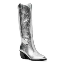 MADDEN NYC - SIZE: 6 - Silver Tall Pointed Toe Western Boots-Comfort Insole-NEW!