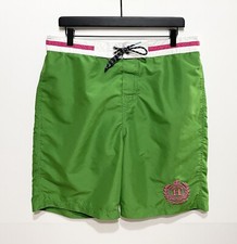 Mens Tommy Hilfiger Green Swim Trunks, Pockets, Mesh Lined, Elastic Waist Size L