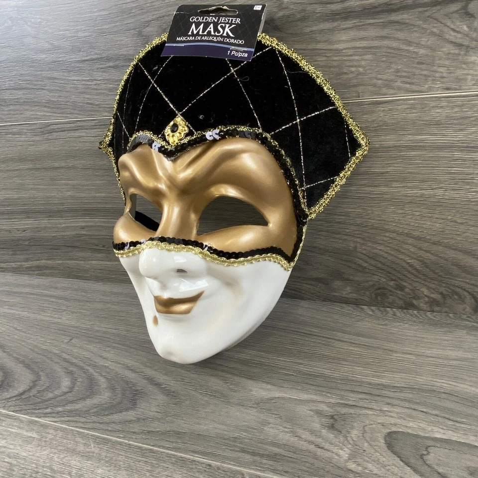 Máscara de mascarada de bufón dorado disfraz de Halloween fiesta de graduación máscara Foto 3 de 4