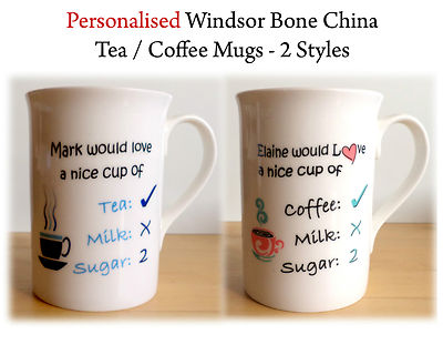 Personalised Bone China Tea Coffee Mug, Fun Tea Coffee Mug, Any