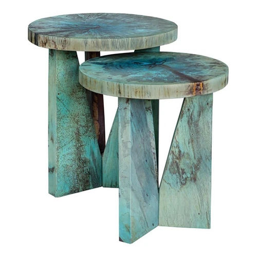 Uttermost Nadette Tamarind Wood Nesting Tables in Blue-green (Set of 2) - Picture 1 of 7