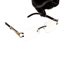 Luxury  Men's Gold Frame Elegant Clear Lens Woodgrain Glasses