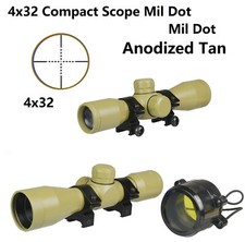 4x32 Compact Weaver Picatinny Mount Scope Mil With Ring, Anodized Tan