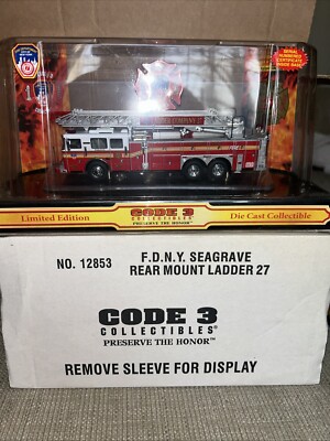 Code 3 FDNY Seagrave Rear Mount Ladder L-27 (12853) Mint 1.64 