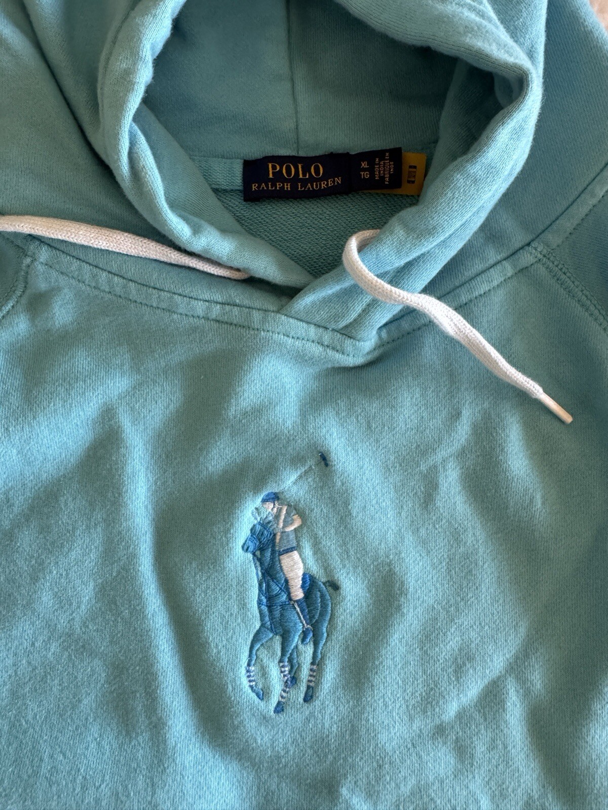Polo Ralph Lauren donna con cappuccio blu XL pile ricamato grande logo pony