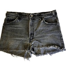 Vtg 90's USA DISTRESSED Black Acid Stone Washed Blue Jean CUT OFFS Denim Shorts