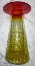 Beautiful, Unique Yellow And Red  Crackle Glass Vase #26A