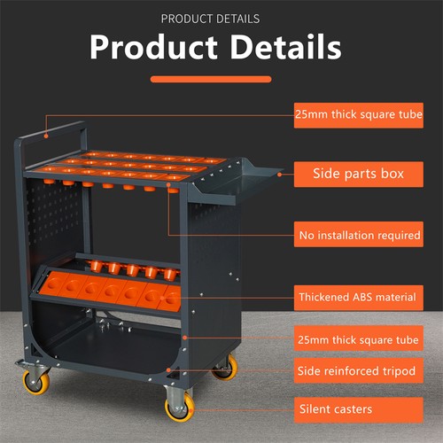 Rolling Tool Cart 40 Taper Tool Holder Mobile CNC Tool Cart 35 Capacity CAT40 - Picture 3 of 12