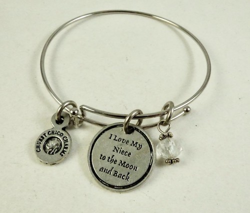 CHUBBY CHICO CHARMS Silvertone I LOVE YOU TO THE MOON AND BACK Bangle Bracelet