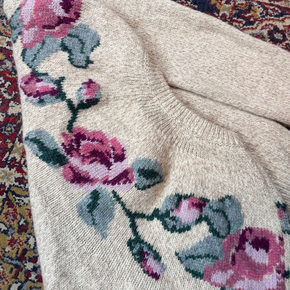 Suéter De Colección 1988 Eddie Bauer Para Mujer Marrón Floral Rosa Lana Cuello Redondo M EE. UU. Raro Foto 3 de 4