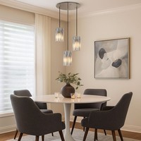 HäNgelampe Pendelleuchte Esszimmerleuchte Wohnzimmer Nickel Glas E27 3-Flammig