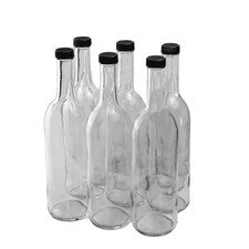 750ml Clear Glass Bottles with Black Plastic Caps 6-Pack W5 Bordeaux