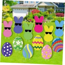 12 PCS Pastel Easter Yard Signs Decorations Outdoor - Colorful Cute Easter