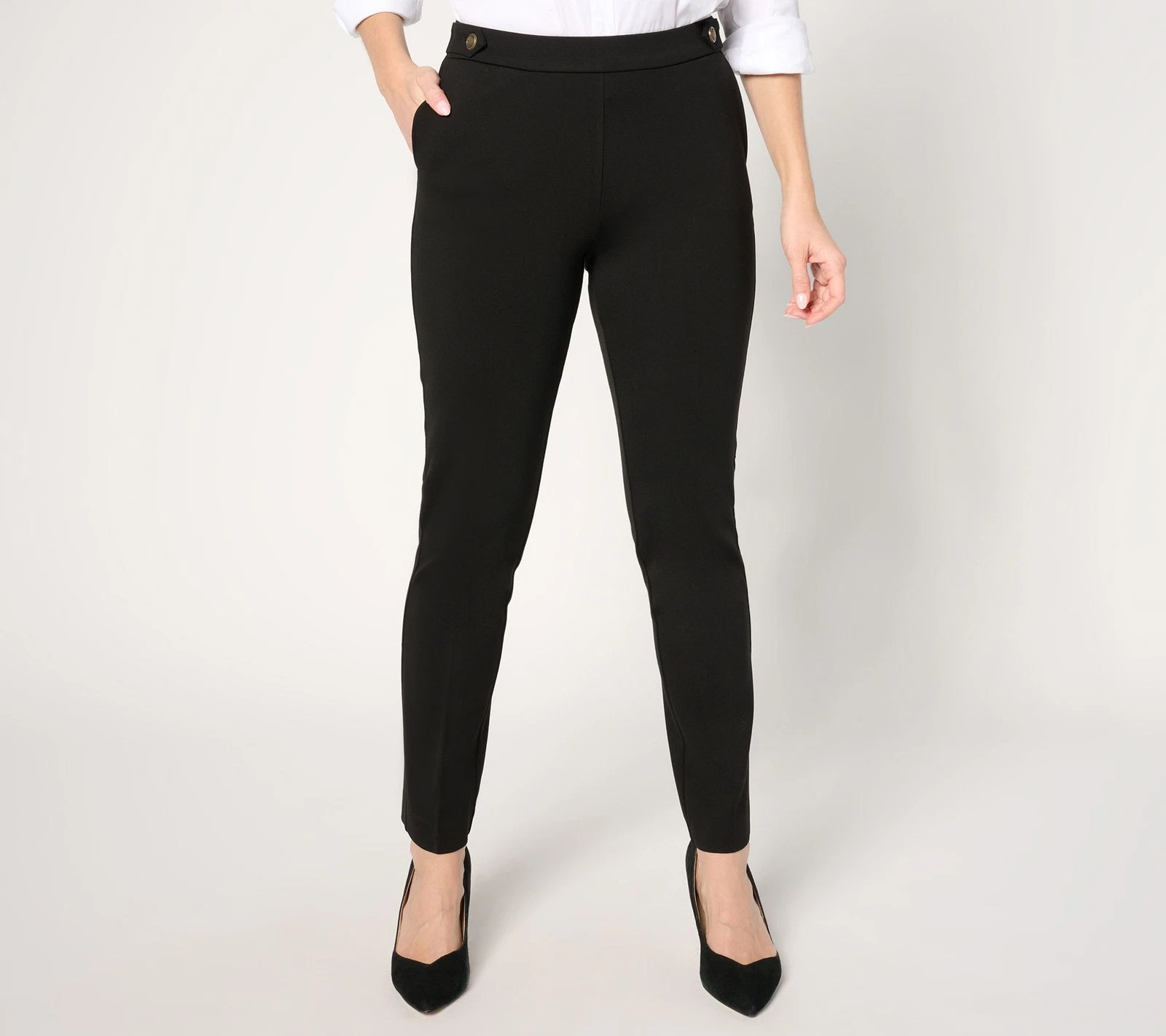 Susan Graver Women's Plus Sz Pants 2X Smart Ponte 350 Slim w Black A673987