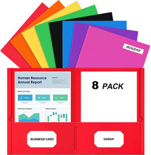 2 Pocket Folders, 8 Pack Paper Folders with Pockets, 8 Colors with Labels