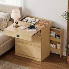 Fingerprint Lock Nightstand Hidden Compartment 3 Drawer Safe Jewelry Storage