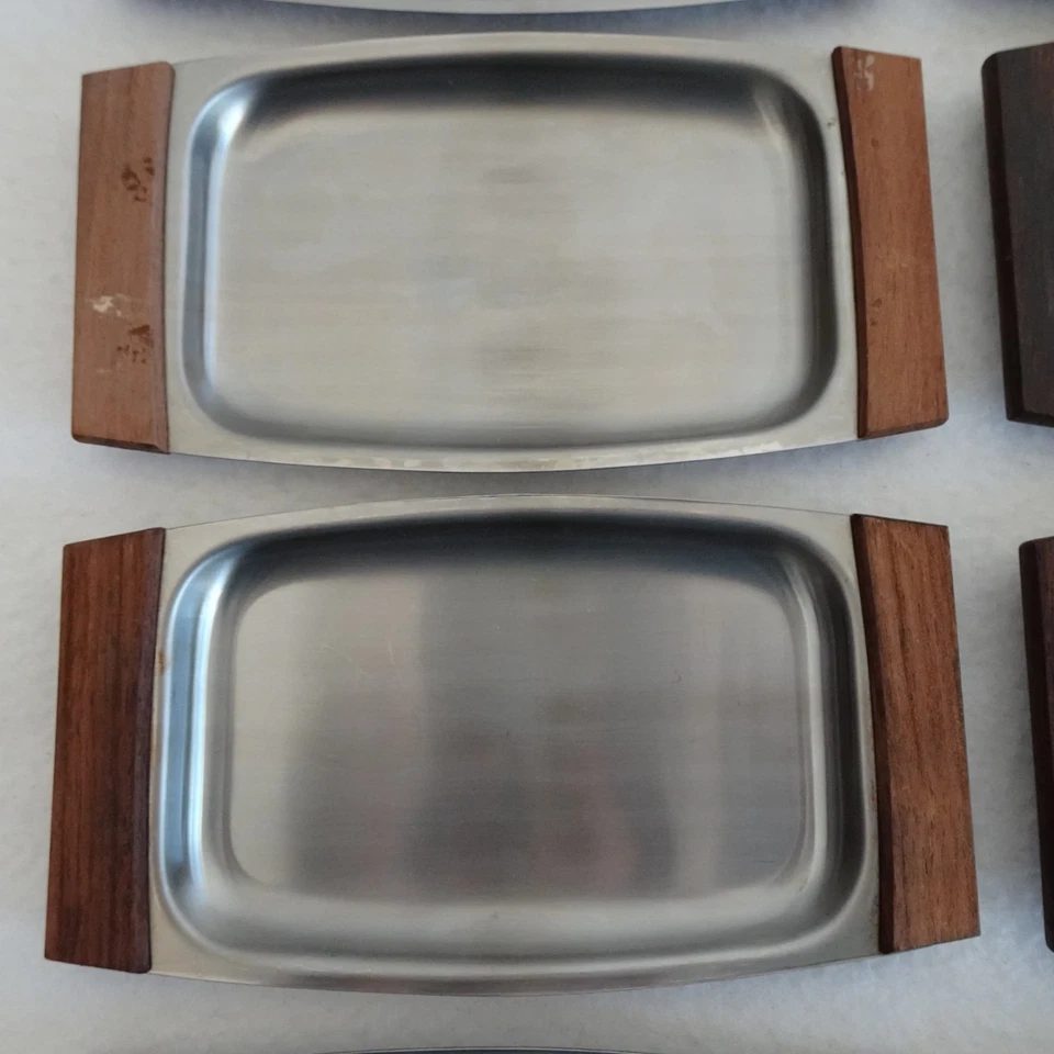 Mini Tray Stainless Steel Wood MCM Danish Style Plates Vintage Set of 12 - Image 4 of 4