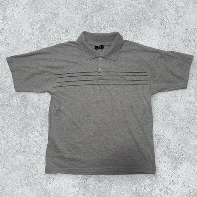 HB Happy Boys Polo Shirt Men Gray Striped Short Sleeve Collared Size G
