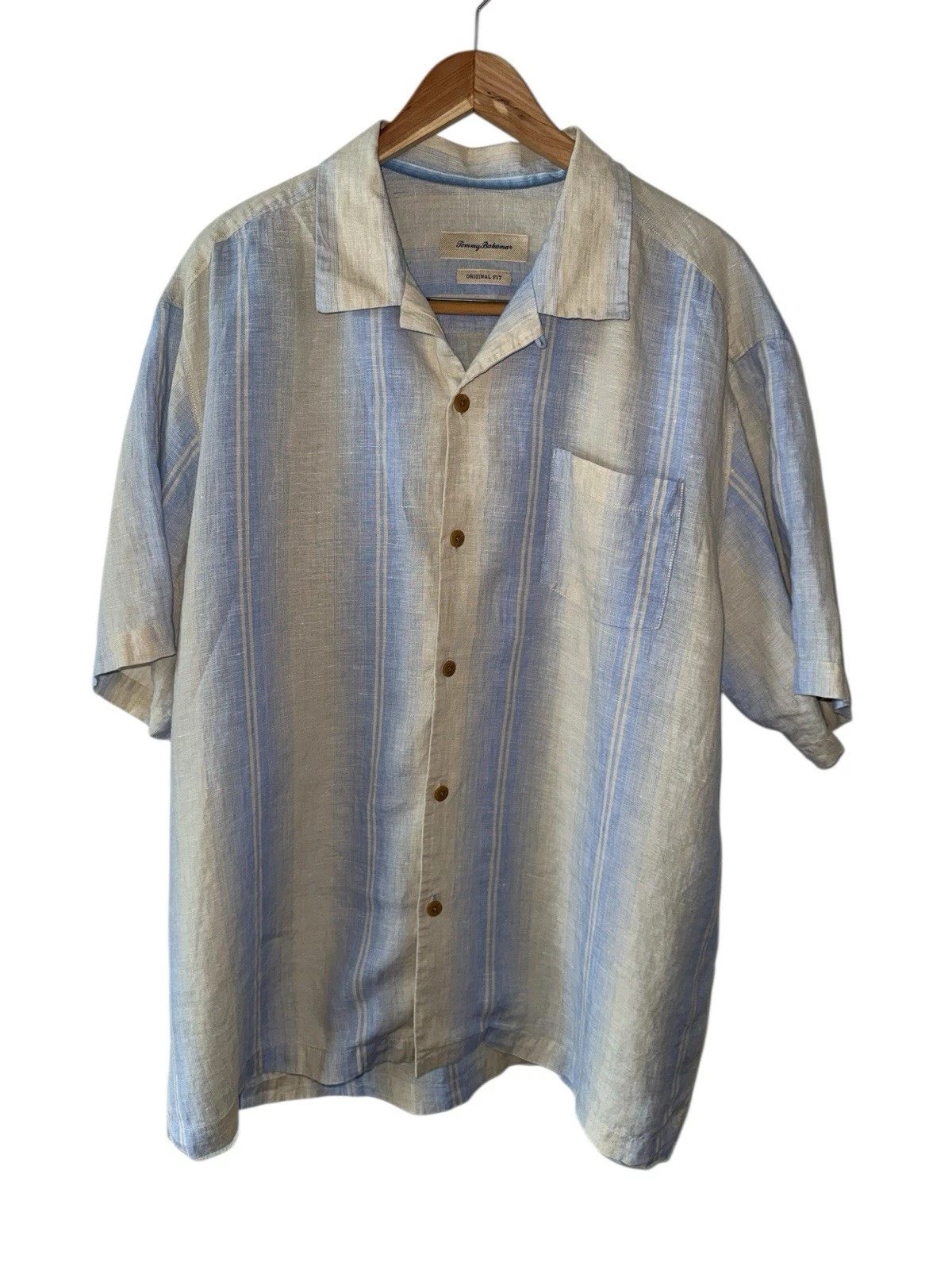 Tommy Bahama Shirt Hawaiian 100% Linen Button Down Short Sleeve Striped Men's XL