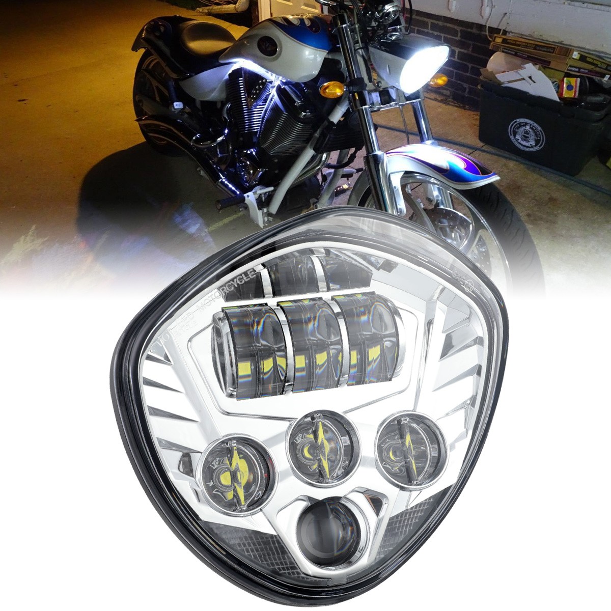 LED Headlight Assembly IP-67 Chrome For Victory Jackpot / Jackpot