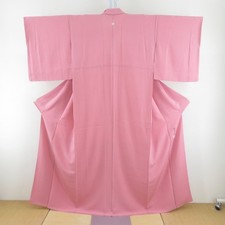 Plain color kimono Silk Pink One family crest 62.2inch Women's