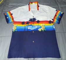 Vintage Casual Wear Hawaiian Button Up Shirt Hawaii Made Blue Bottom Mens Large