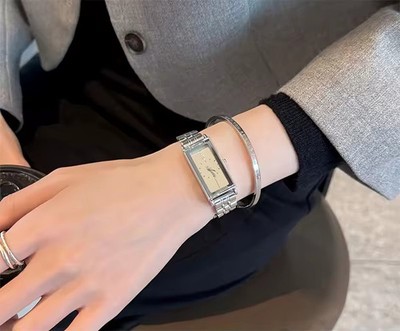 Women s Vintage Style Rectangular Silver Watch Slim Stainless Steel Quartz...