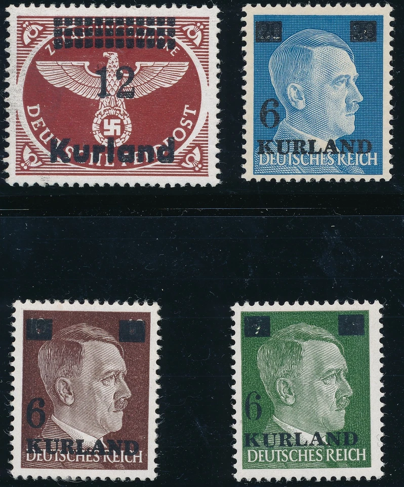 Set de sellos Alemania Kurland 1945 Segunda Guerra Mundial Letonia Guerra Ocupación Rusia Hitler MLH - Imagen 1 de 3