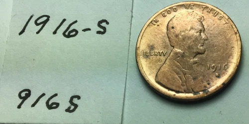 1916 - S  :  Wheat Penny Cent ; VG condition