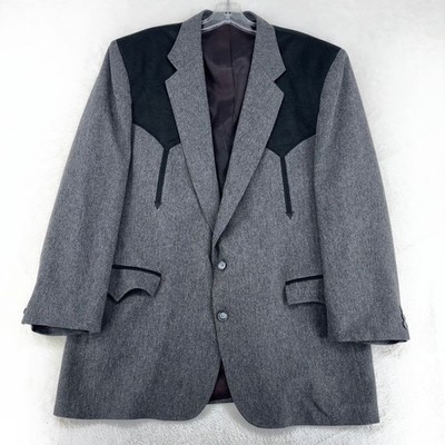 VTG Circle S Men Western Blazer Gray Black Contrast Yoke Sport Coat 46R USA Made