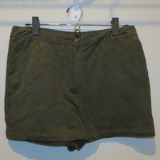 Ethereal by Paper Crane Shorts Dark Green Faux Suede Eyelet Laser Cut