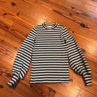 Mr. Larkin Womens XS Stripe Top Green Blue Balloon Sleeve Luxury EUC
