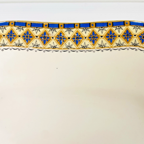 Vintage Aynsley England Blue & Gold Geometric Square Ear Handled Cake Plate Wavy - Picture 6 of 14
