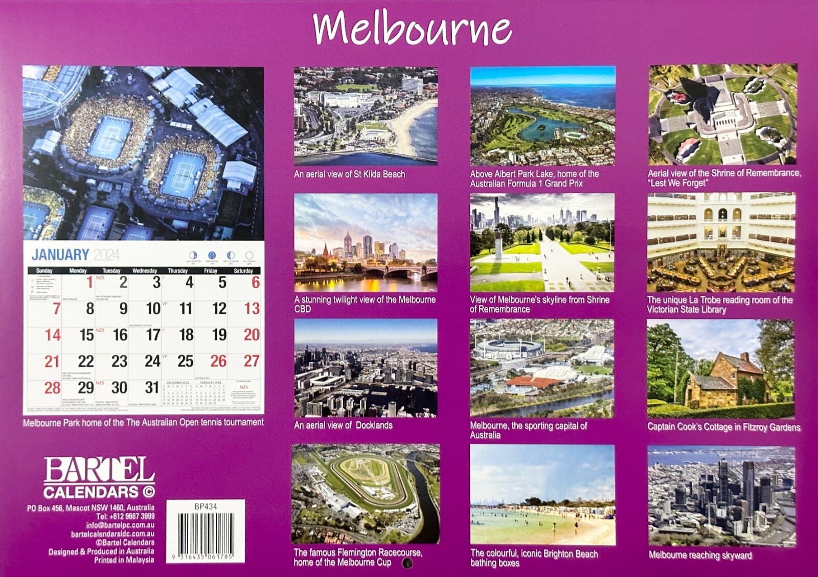2024 Calendar Melbourne A4 Wall Hanging Pension Days School Holidays 16