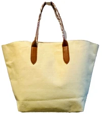 SAKS FIFTH AVENUE Beige Straw Rattan Beach Gym Shoulder Everyday Tote bag New