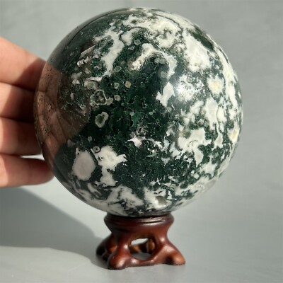 Top 2.4LG Natural Aquatic agate Sphere Polished Quartz Crystal Ball Gift+base