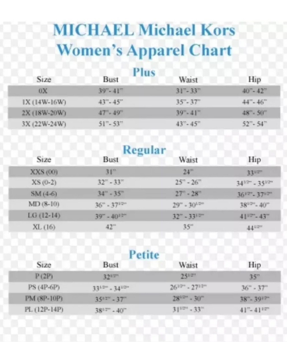 Plus Size Michael Kors Women's Shoe Size Chart Shirt Size