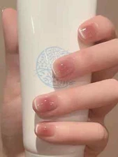 24pcs Short Square Blush French Ombre Fake Nail Press On Nails False Nails Glue