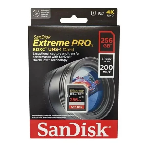 SanDisk Extreme PRO 256GB SD SDXC Card 200MB/s Class 10 UHS-1 U3 4K Memory