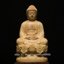 China Boxwood Hand Carved Buddhism Sakyamuni Shakyamuni Amitabha Buddha Statue