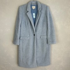 Loft Size Lp Cozy Herringbone Coat Blue One Button Mid Length Lined New