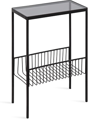 Trubey Modern Black Side Table with Storage Rack - 15.75'' x 8'' x 24.6