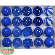 20mm Royal Blue mixed Styles Acrylic Chunky Bubblegum Beads Lot 20 pc.